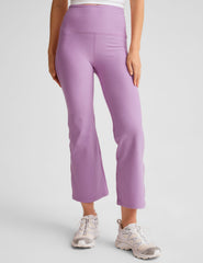 purple high-waisted flare cropped pants.
