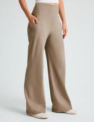 brown high-waisted short length pants with pockets.