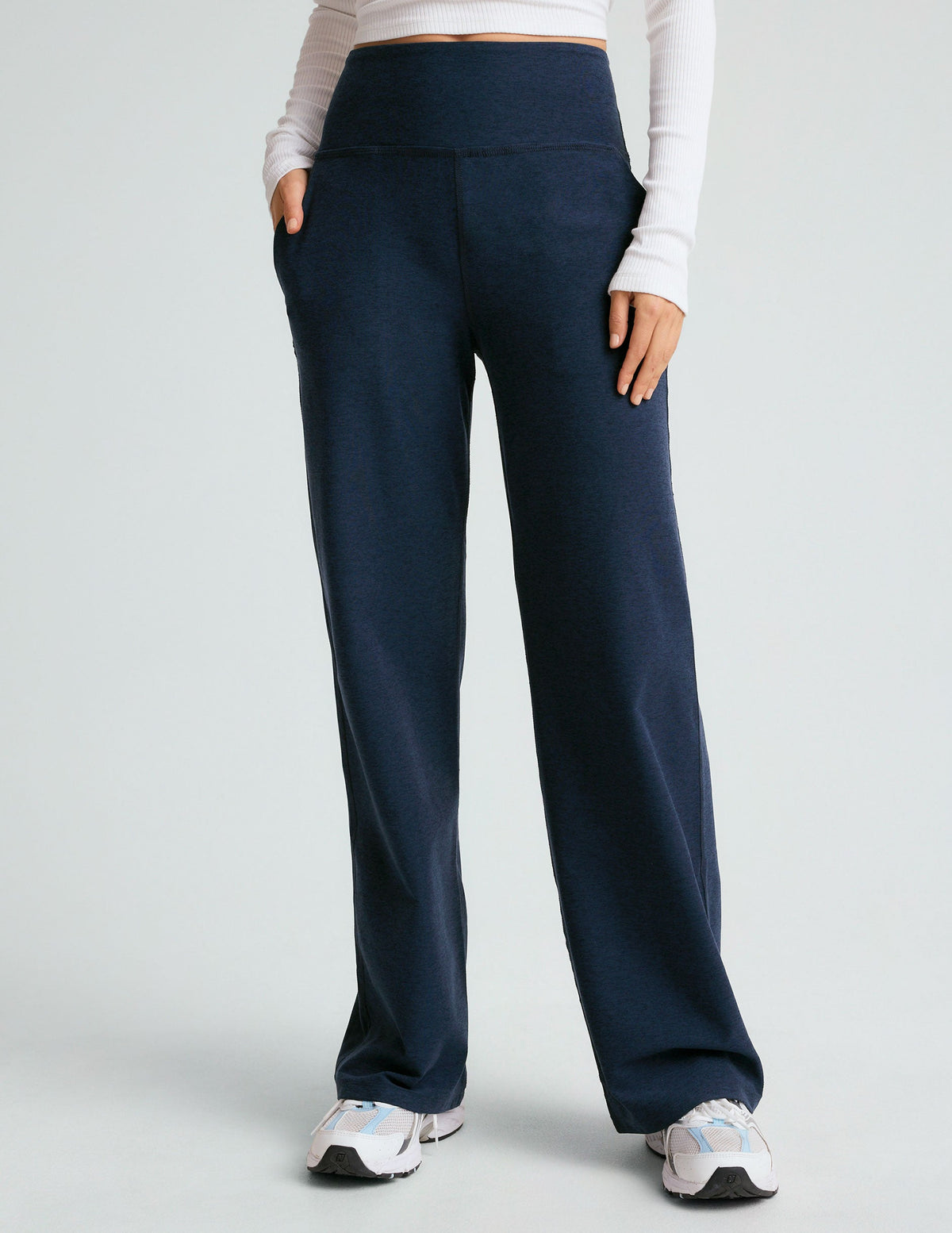 blue high-waisted wide leg pant