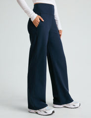 blue high-waisted wide leg pant