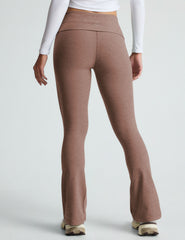 brown high-waisted bootcut flare leggings with a foldover waistband.
