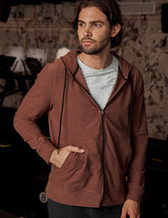 brown men's zip-up hoodie.