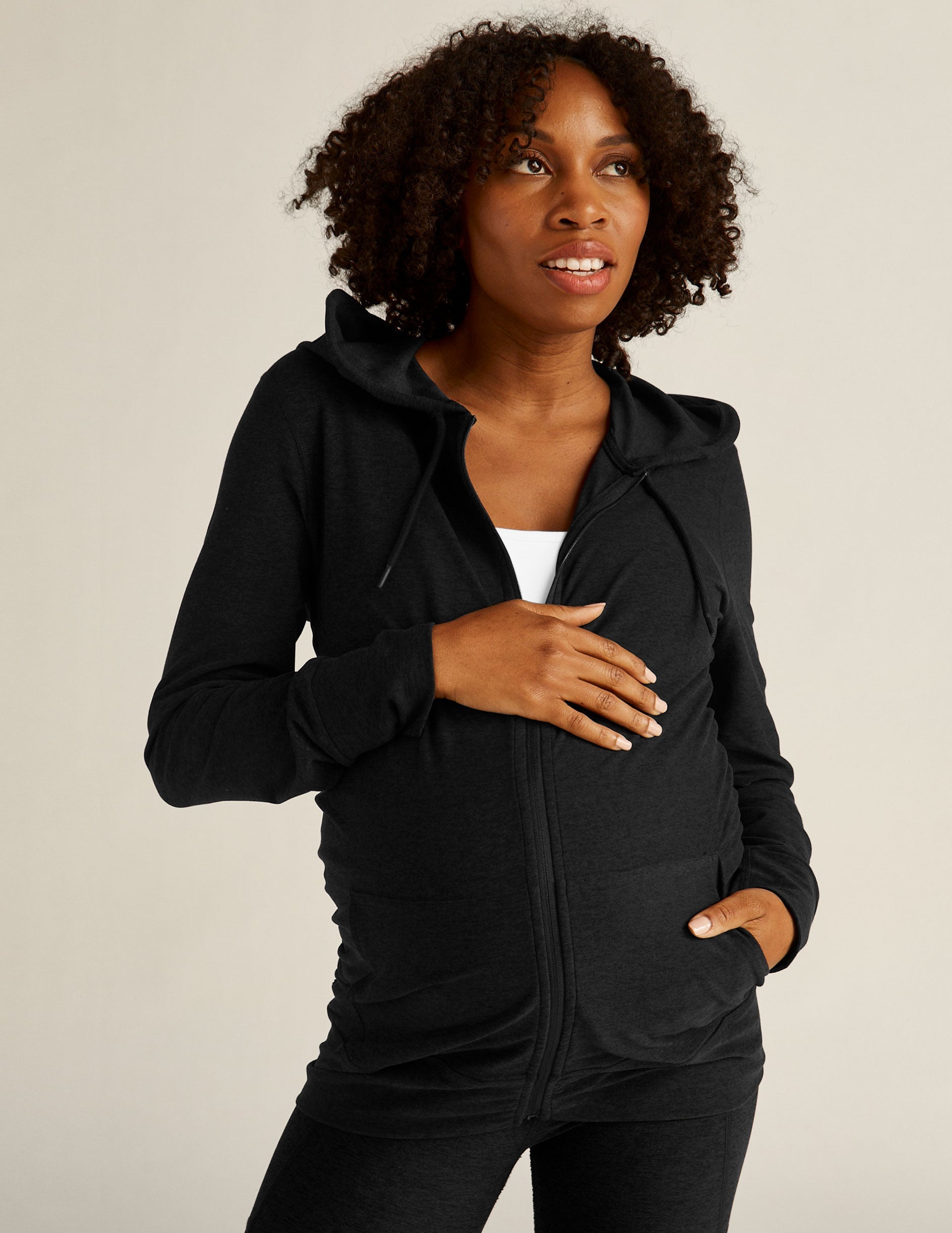 black maternity zip-up hoodie