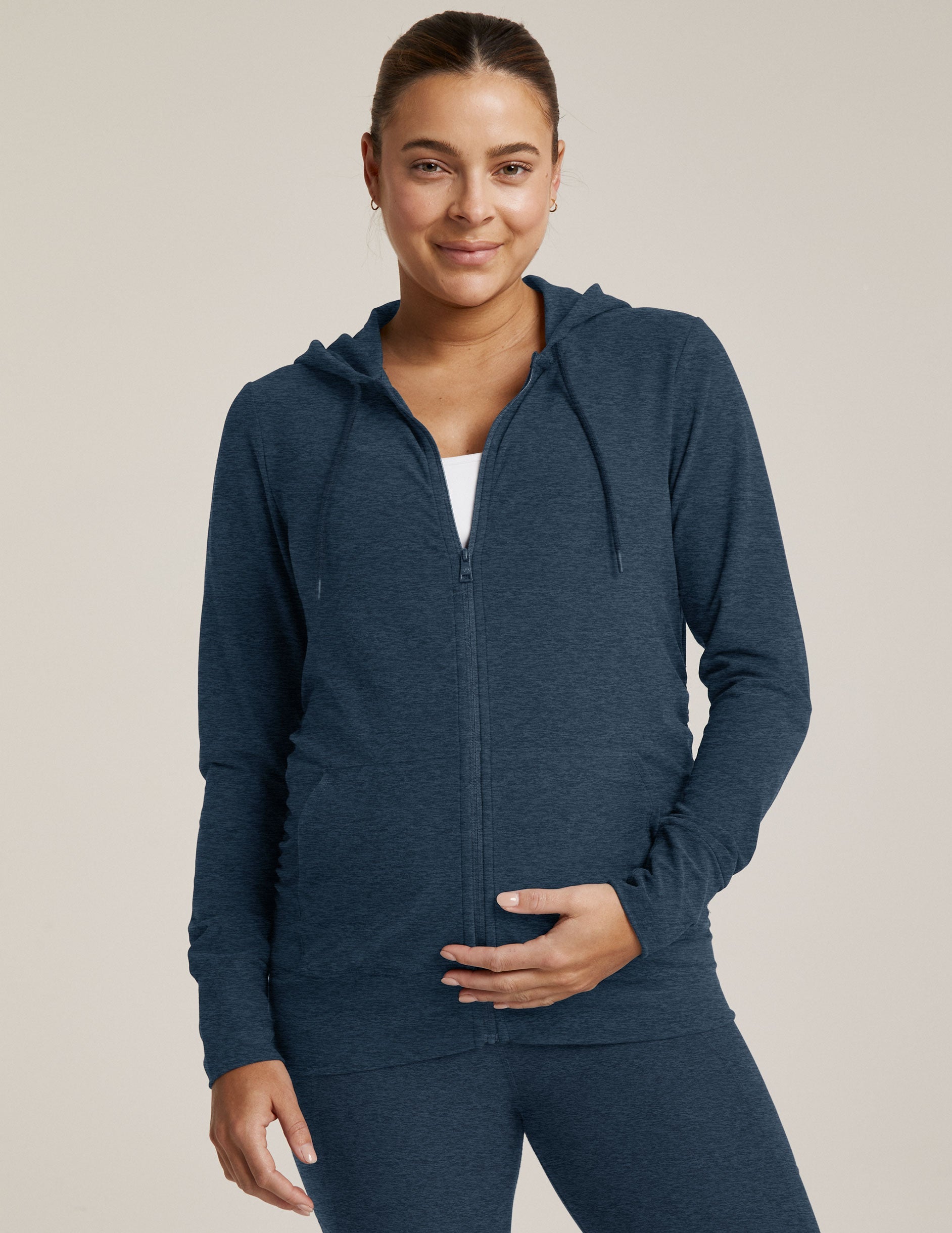 blue maternity zip up hoodie
