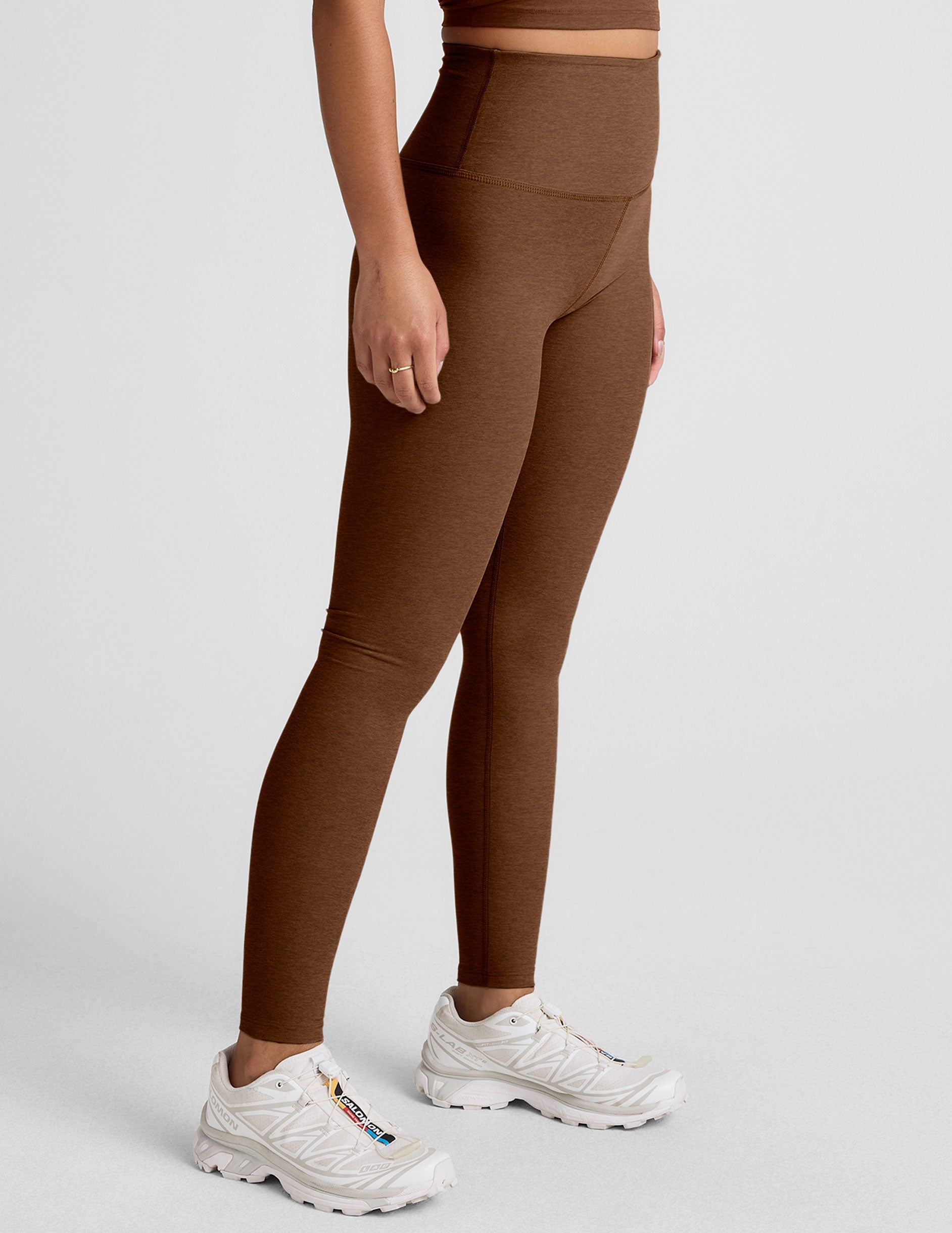 brown high-waisted long length leggings.