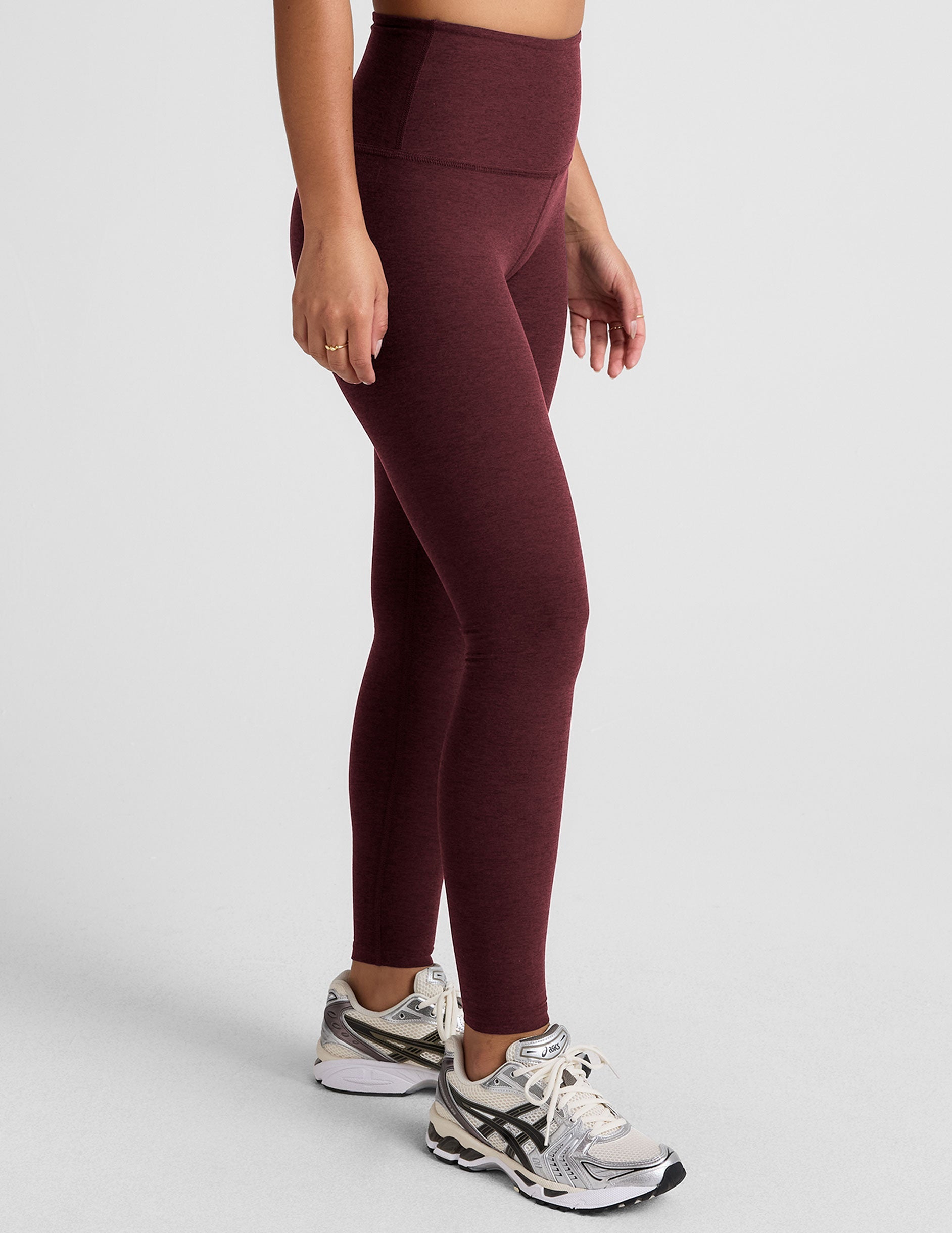 red high-waisted long length leggings.