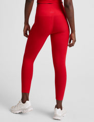 red high-waisted capri length leggings.