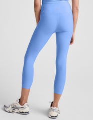 blue high-waisted capri length leggings.