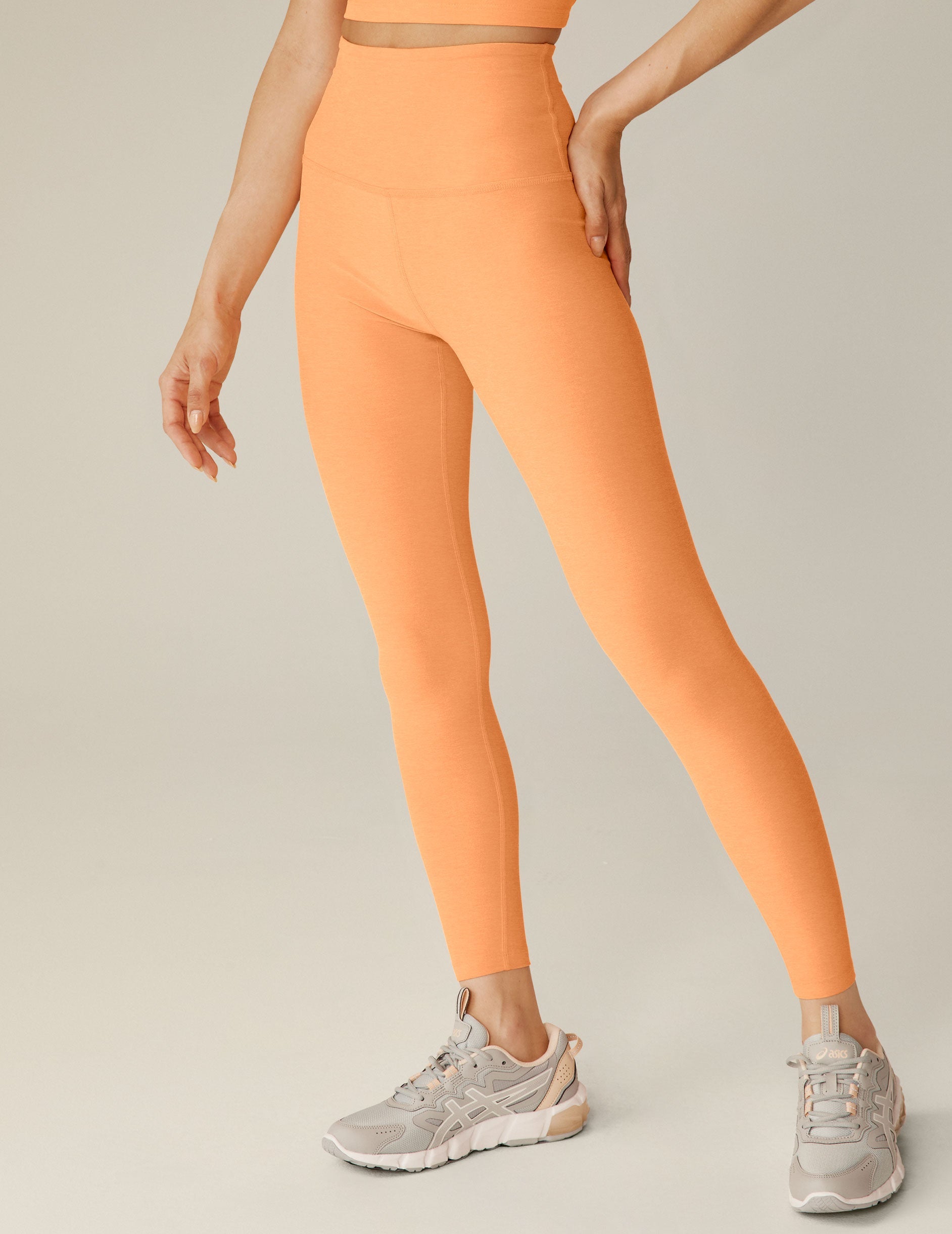 orange high-waisted midi spacedye leggings.