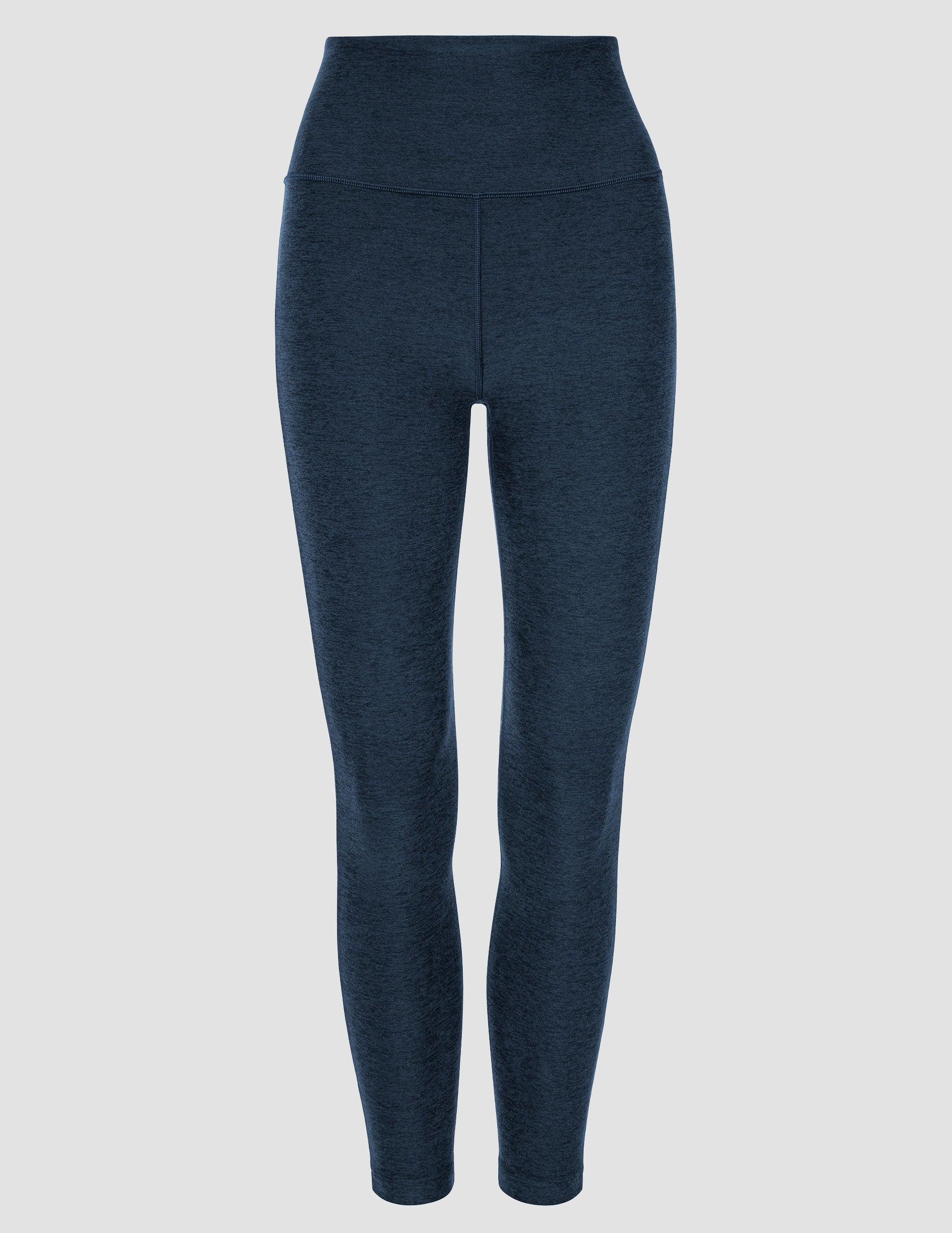blue high-waisted midi length leggings.