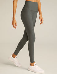 gray high-waisted midi leggings.