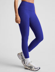 blue high-waisted midi length leggings.