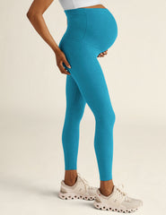 blue maternity midi spacedye leggings.
