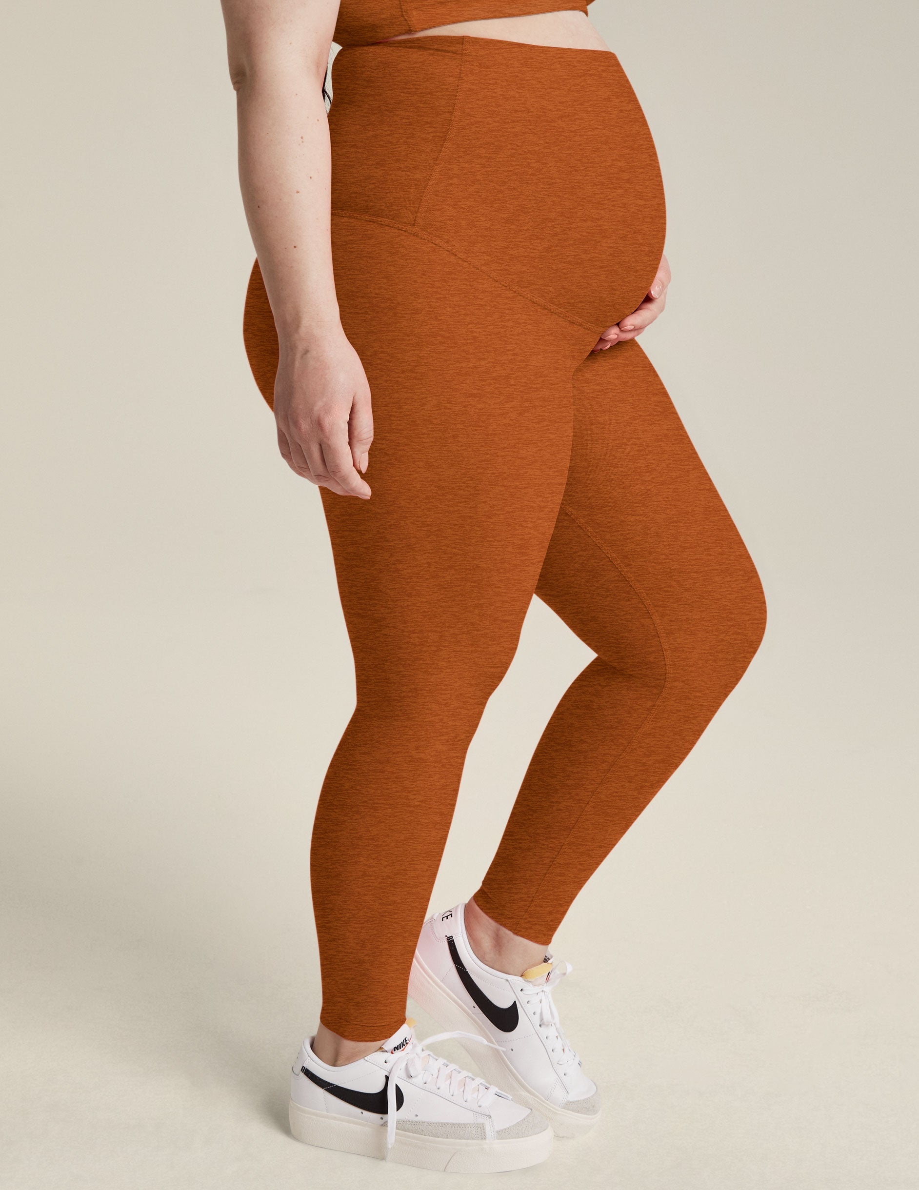 brown maternity midi leggings.