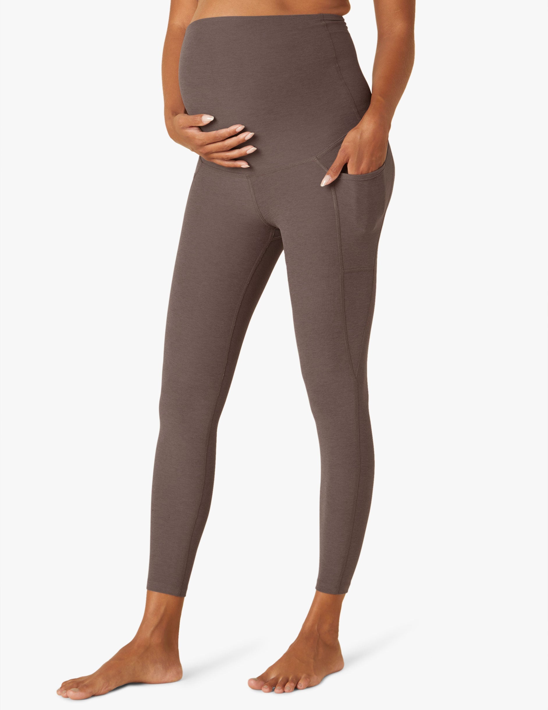 brown maternity high waisted pocket legging