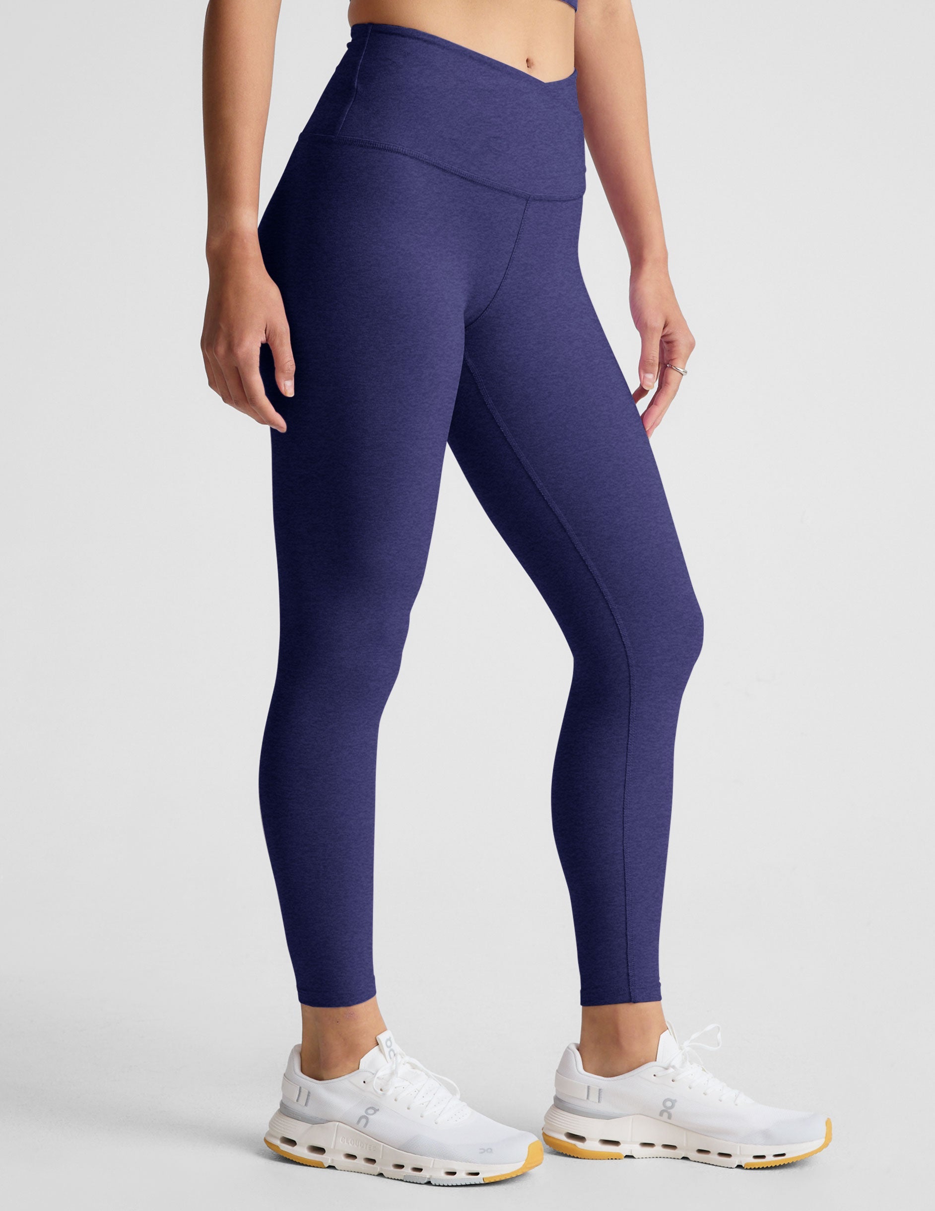 blue front cross detail midi legging