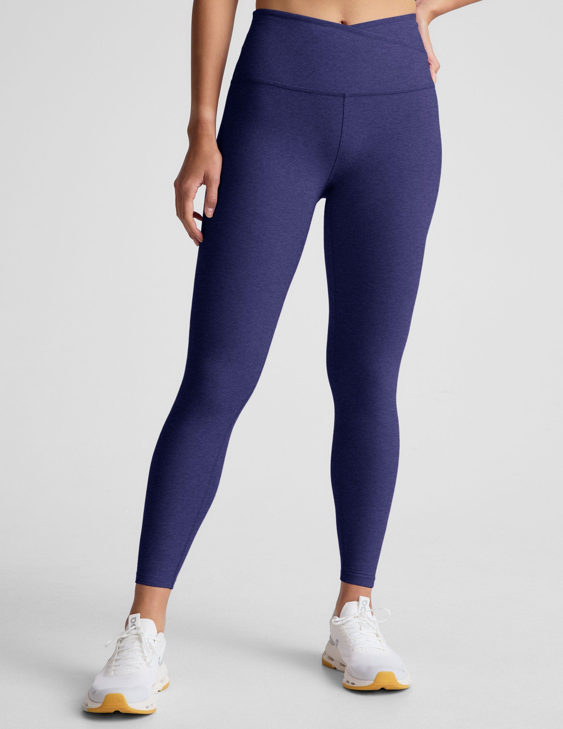 blue front cross detail midi legging