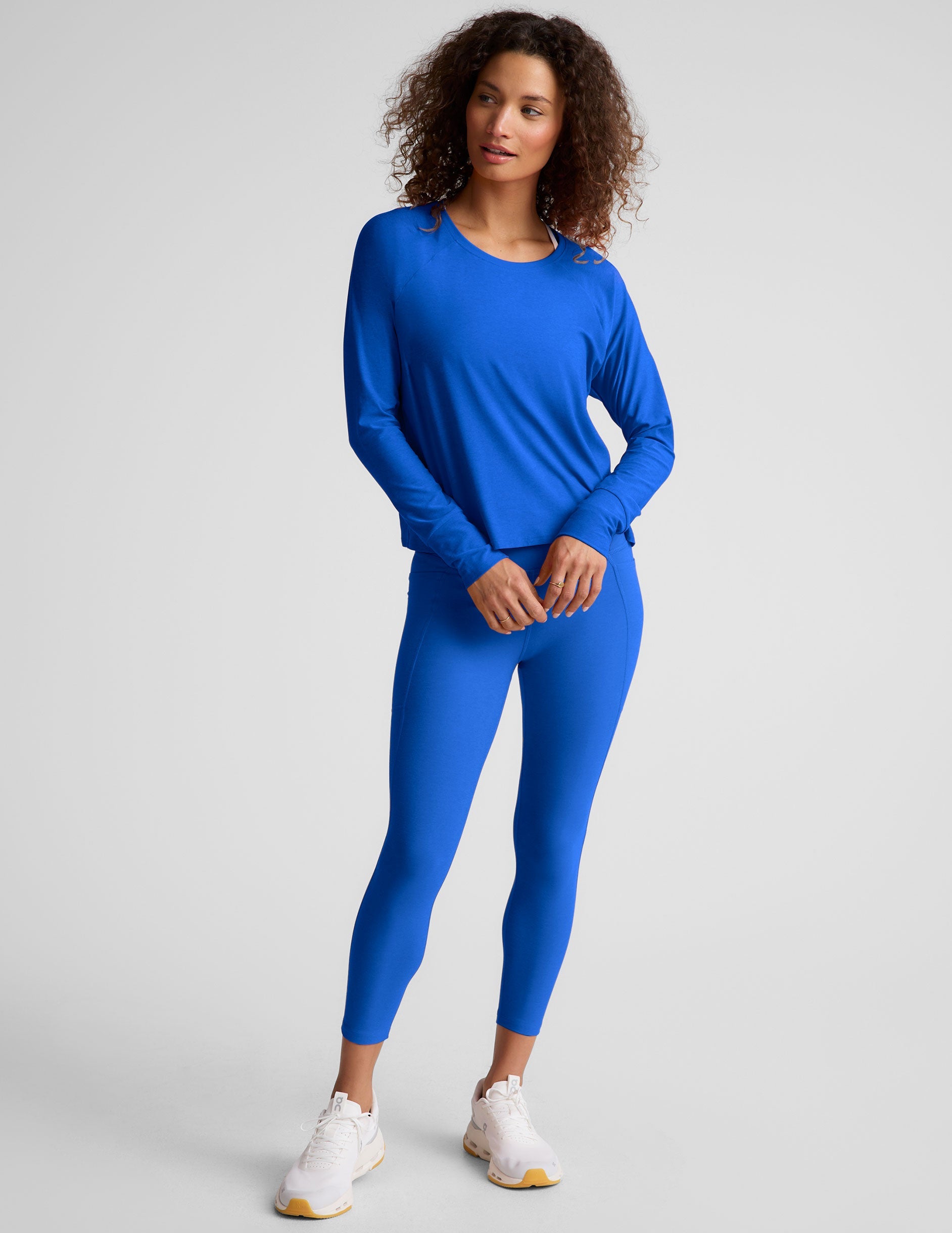 blue capri midi leggings