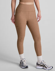 brown high-waisted capri length leggings with pockets.