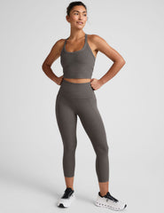 gray high-waisted capri length leggings with pockets.