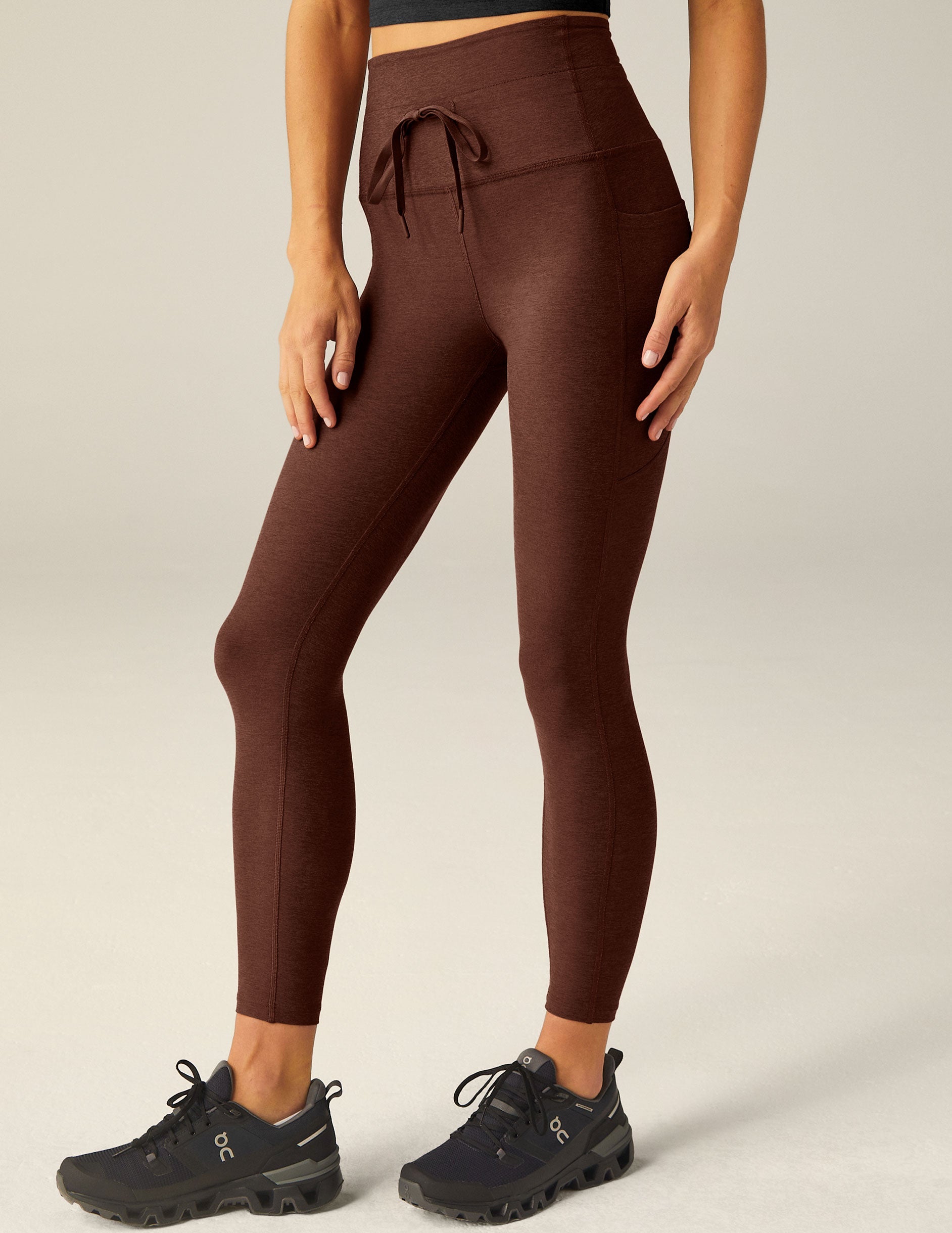 brown midi legging with drawstring at waist