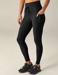 black midi pocket legging with drawstring at waist