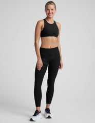 black mid-rise midi length leggings.