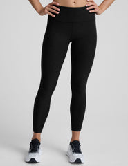 black mid-rise midi length leggings.
