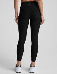 black mid-rise midi length leggings.