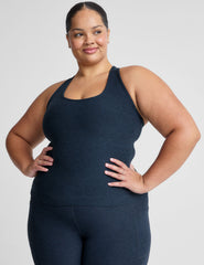 plus size navy tank paired with navy high waisted legging