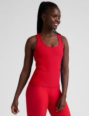 red scoop neck racerback tank top.