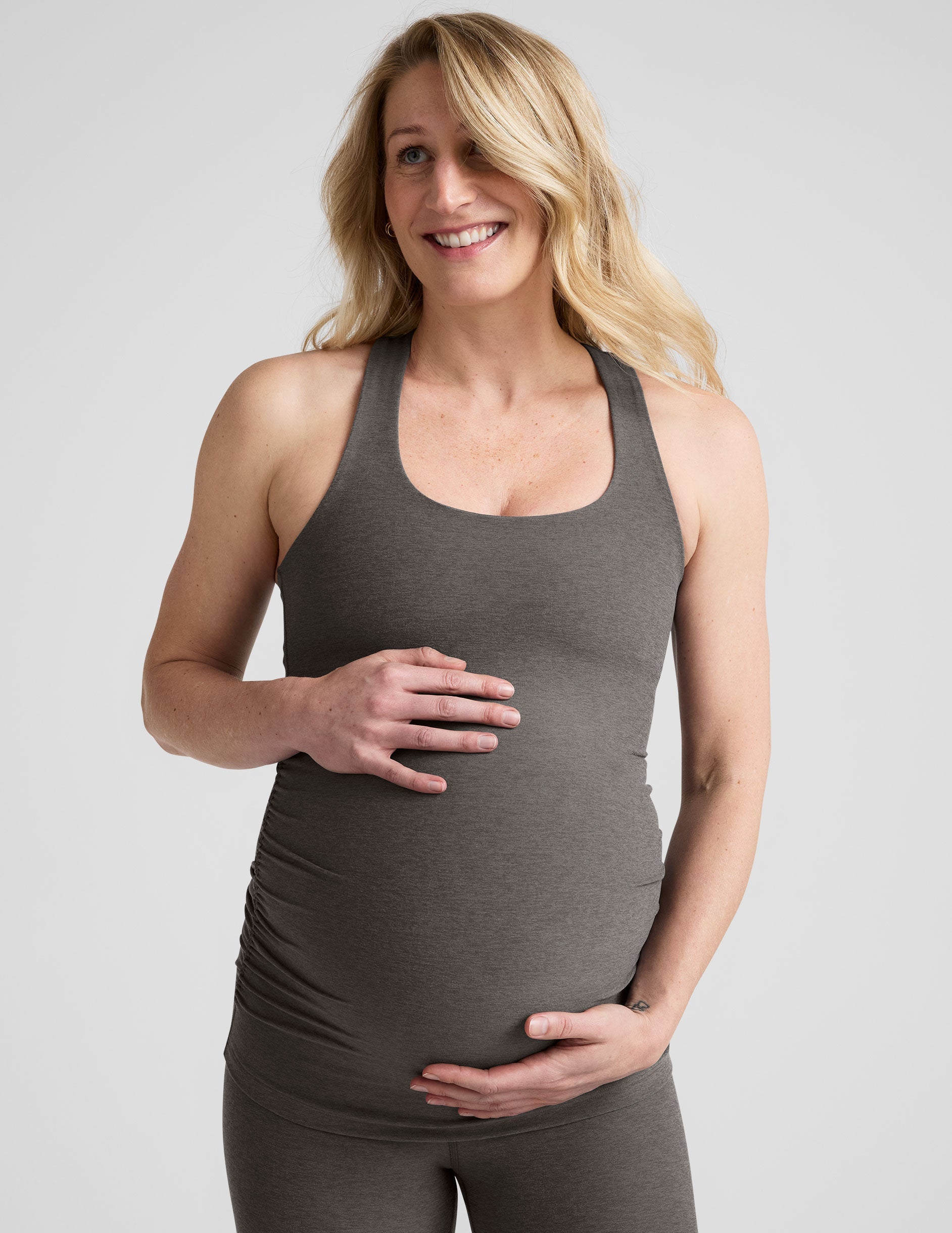 grey racerback maternity tank top.