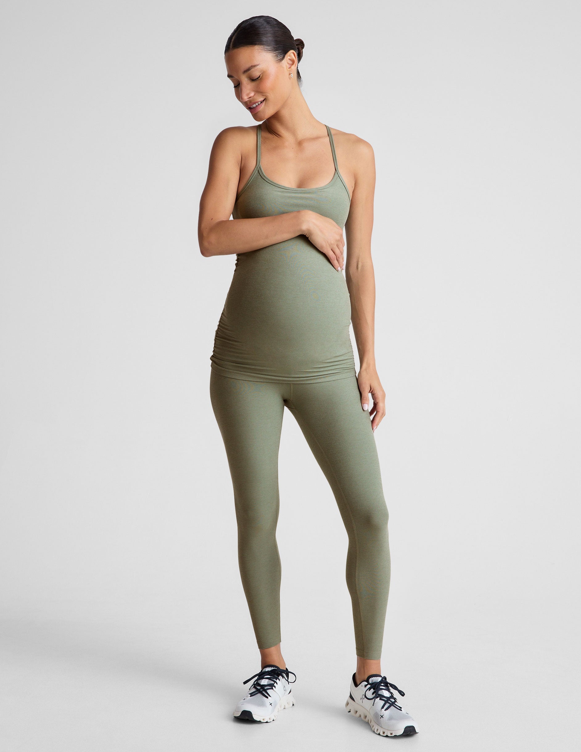 green slim strapped racerback maternity tank top.