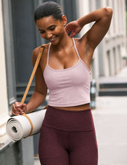 pink racerback cropped tank top with slim straps.