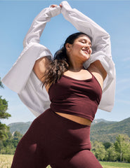 red slim strapped racerback cropped tank top.