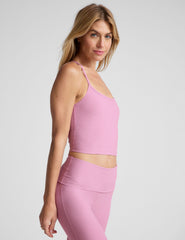 pink slim strapped racerback cropped tank.