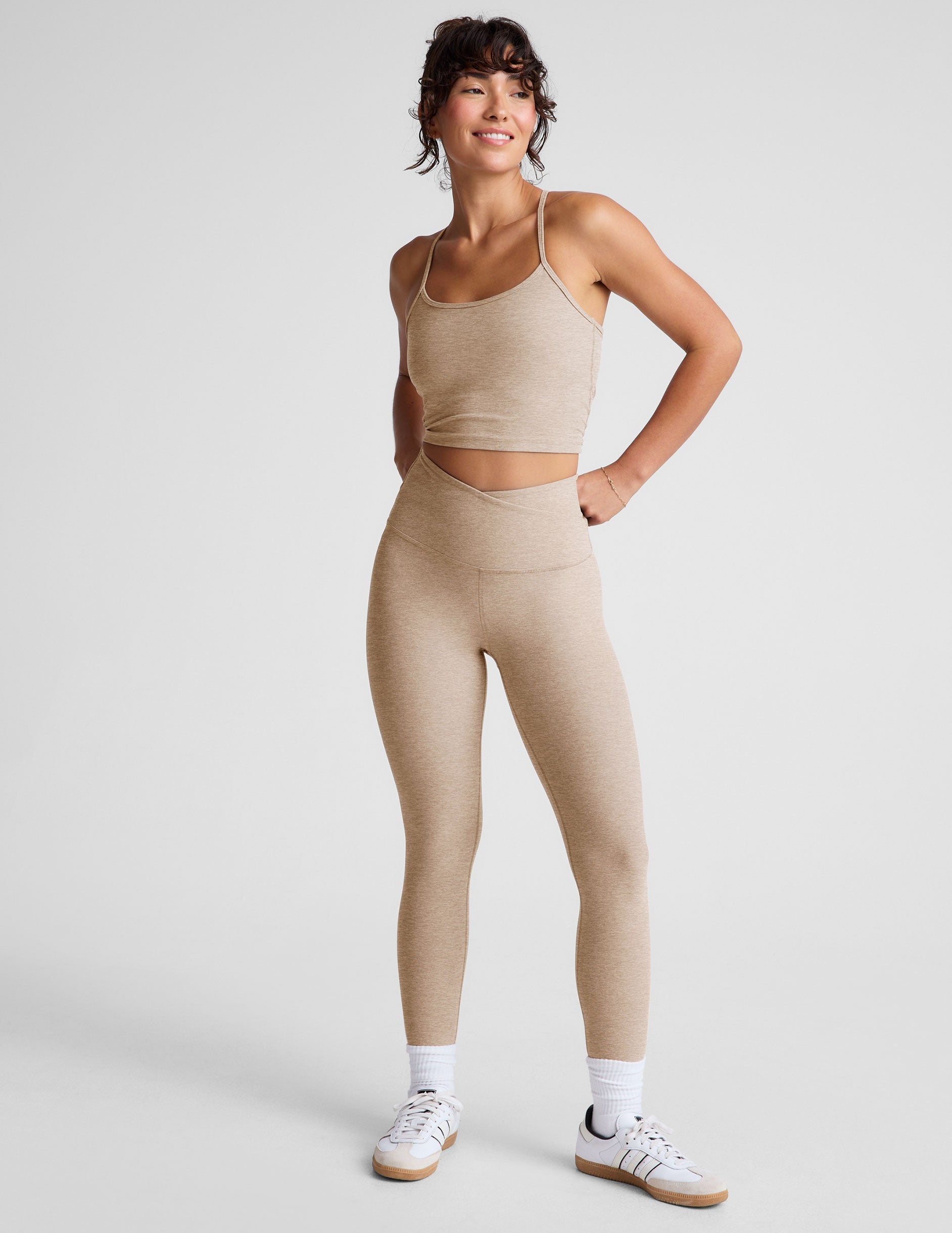 brown slim racerback cropped tank top.