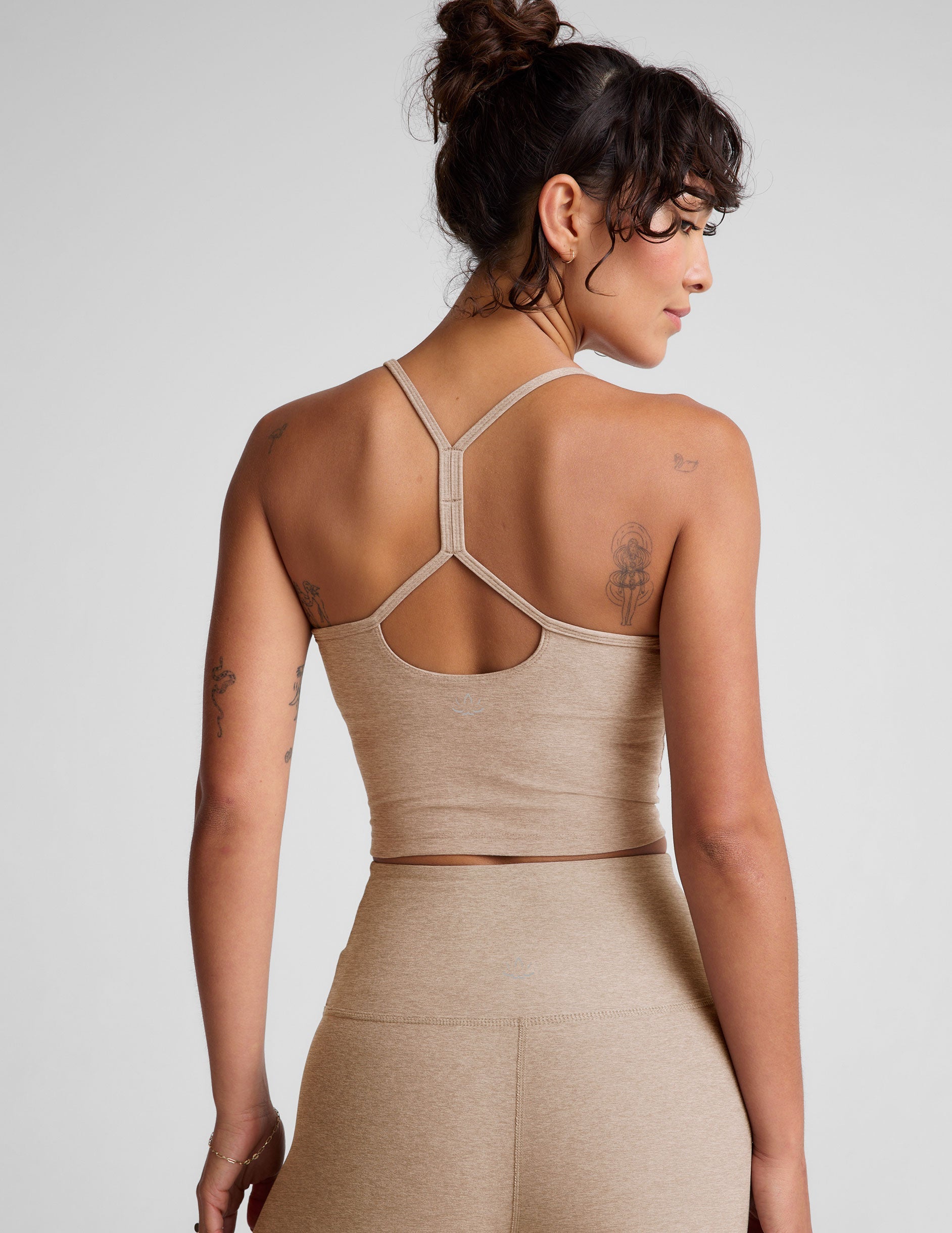 brown slim racerback cropped tank top.