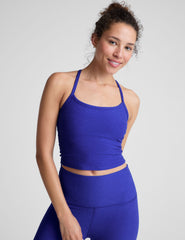 blue slim racerback cropped tank top.