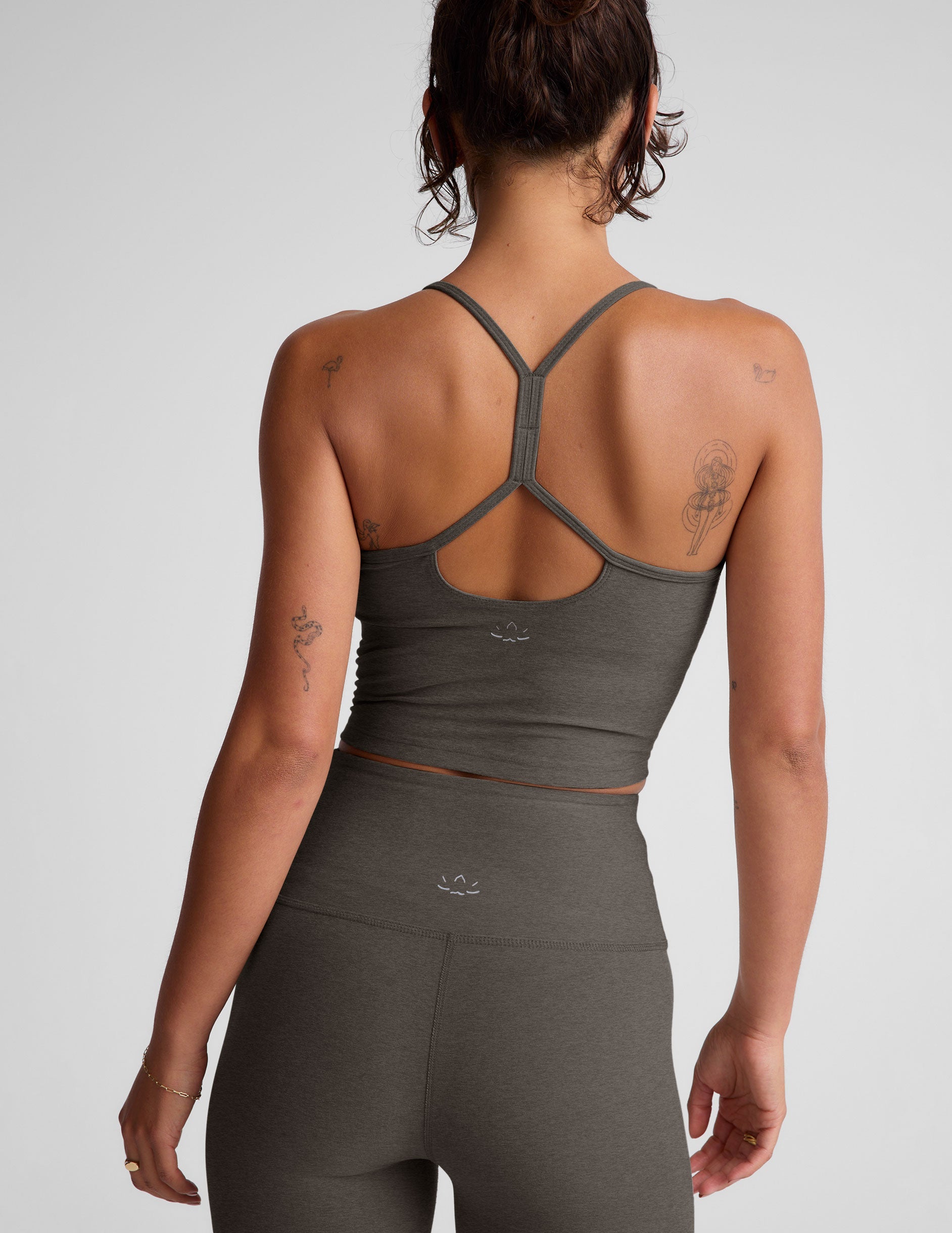 gray cropped tank skinny racerback with a keyhole detail.