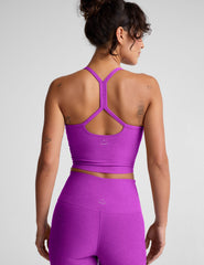 purple racerback cropped tank with slim straps.