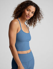 blue slim racerback cropped tank.