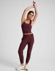 red waist length spaghetti strap tank.