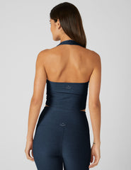 blue cropped halter top.