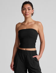 black strapless cropped top.