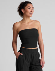 black strapless cropped top.