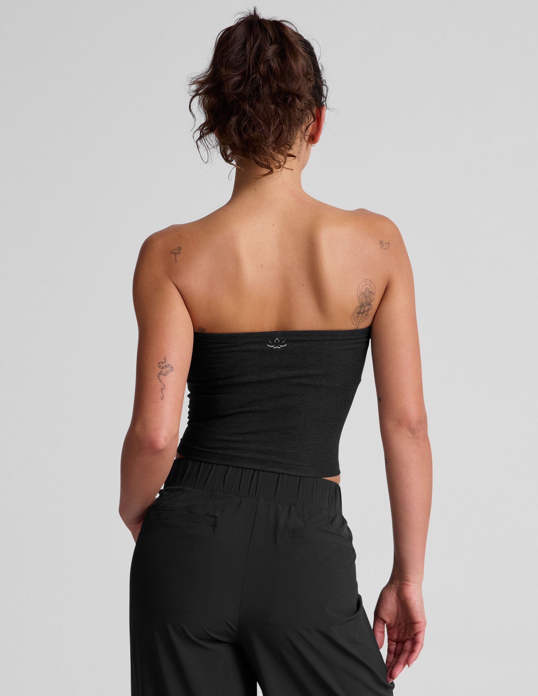 black strapless cropped top.