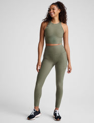 green racerback cropped tank with a high scoop neckline.