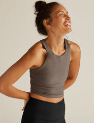 brown high-neck racerback cropped tank top.