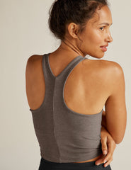 brown high-neck racerback cropped tank top.